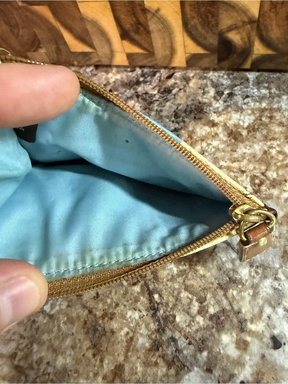 Coach Plaid Zip Card Case with Sky Blue Stripe